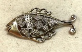Sterling Silver Fish W/ Geometric Designs c:1950's