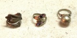 Three Sterling Silver Rings Sizes 6, 6.5 and 6