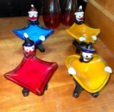4 Blown Glass Clown Dishes