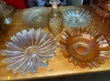 6 Pieces of Vintage Carnival Glass- Pearl and Amber Color