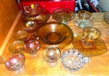 Lot of Vintage Colored Glassware- Amber, Pink and Carnival Glass