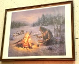 Framed Malamute husky sled dogs Malamute Alaska Tok Hwang Signed and Numbered 24