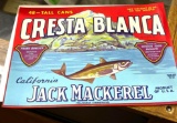 Historic Label for California Jack Mackerel Dates from 1940's Original