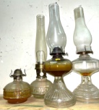 4 Vintage Oil Lamps- one is a Aladdin