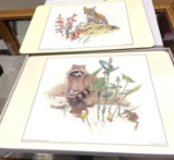 4 Masonite Placemats w/ Ratoon, Baby Bobcat, Baby Bears and Deer Fawn