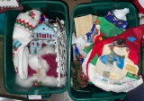 2 Bins of Christmas Deco- Christmas House, Snowman, Stockings, etc