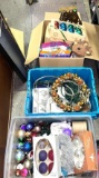 2 Bins and Box of Christmas Deco- Nativity Scene, Ornaments, Lights, wreath etc