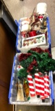 2 Bins of Christmas Deco- Outdoor Lights, Garland, Snowmen, Ornaments etc