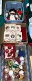 2 Bins and Box of Christmas Deco- Vintage Beaded Ornaments, Campbells Soup ornaments and more