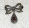 Sterling Silver Maracite Bowtie pin w/ Amethyst Pear shape Gemstone -not marked But tested
