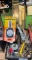 Crate with Hand Tools, Hardware, Compression Tester, Flexible Snake Flash Light etc