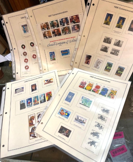 Mixture of Mint and Used US Postage Stamps Comm. from 1995-1998 Five Pages Full