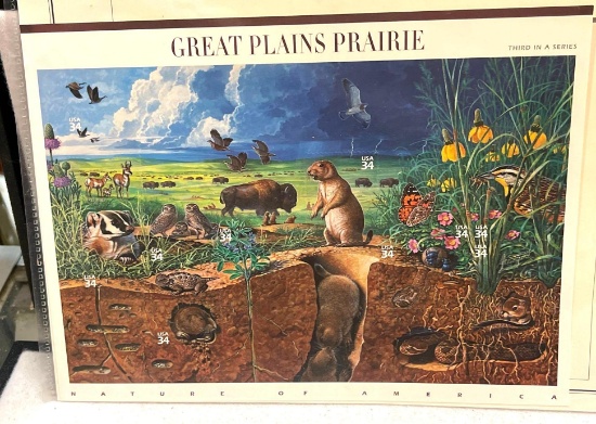 Full Sheet Mint United States Postage Stamps Great Plains Prairie - Nature of America
