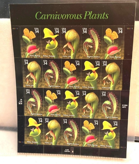 Mint US Postage Stamps Full Sheet of Carnivorous Plants