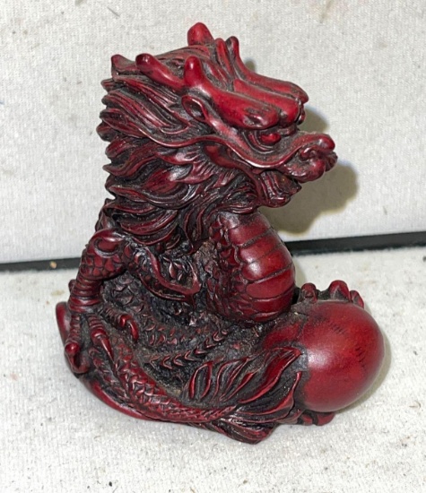 Chinese Red Dragon Holding a Ball