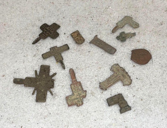 17th Cent Bronze Orthodox Christian Cross Fragments from Ukrainian, Belarus Moldova or Romania