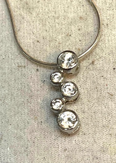Sterling Silver Necklace and Pendant with white Gemstones