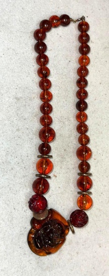 Beautiful Amber Colored Necklace c:1940's -1960's