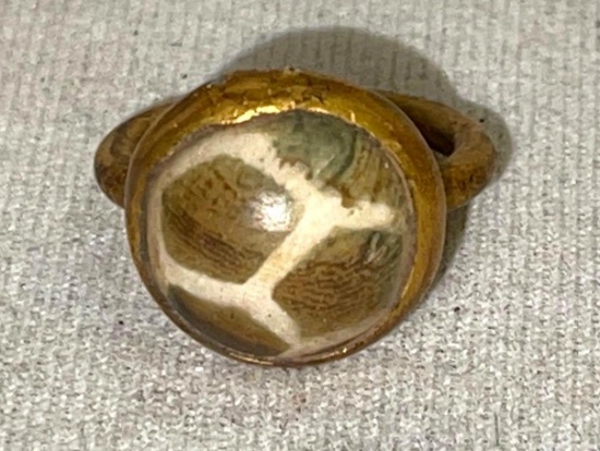 Ottoman Empire Gold Gilt Ring- glass center stone- Gods eye Protects against evil eye size 5.5