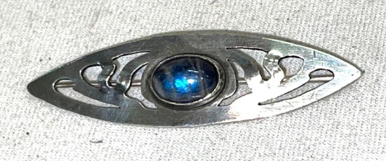 Vintage Sterling Silver Pin with Labradorite Gemstone Not Marked but tested
