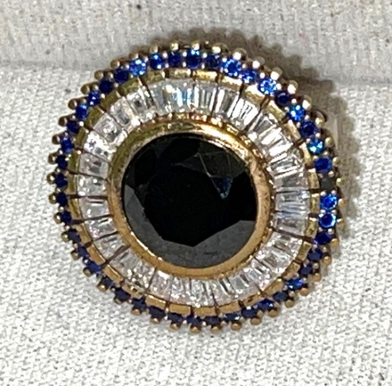 Cocktail Ring from Turkey w/Sapphires, White Topaz set in sterling silver & bronze ring size 8.5