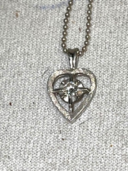 Fine Silver Heart Pendant with sterling chain- Center stone cz