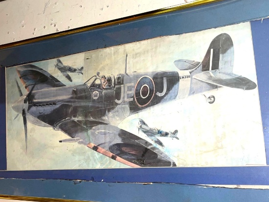 Framed Old Plane Picture 30" x 13"