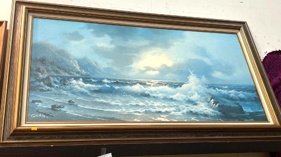 Framed Ocean Painting Signed 53" x 30"