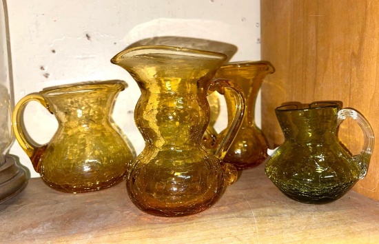 Set of 4 Crackle Glass Pitchers - Possibly Blanko