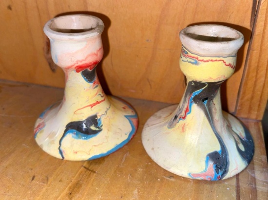 Native American Made Pottery Candle Sticks from Garden of the Gods Colorado c:1950-60