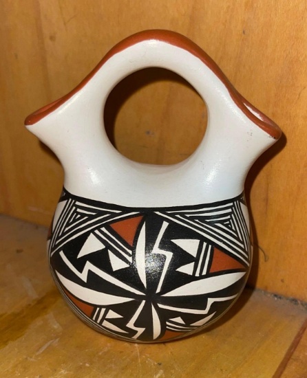 Acoma Wedding Vase Signed E. Lewis Grand Daughter of Lucky Lewis- The Most Famous in Acoma Pottery
