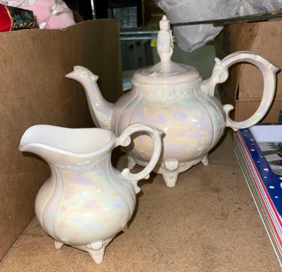 Iridescent Tea Pot and small Pitcher