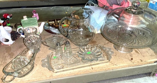 Lot of Crystal and Glassware- Cake Plate, Pitcher and More