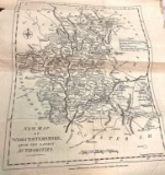 Lucky Find Nov 30, 1790 Map of Worcestershire, Looking North from London handmade Paper