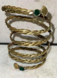 Scandinavian Torc Coil Bracelet w/ Green stones