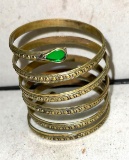 Scandinavian Norse Torc Bracelet Spiral w/ Green Stones- Nice work- Very elaborate