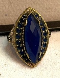 Turkish Cocktail Ring Real Sapphires and white Topaz set in Bronze and Sterling silver size 8
