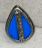 Unusual Scandinavian Ring with Blue stone size 6