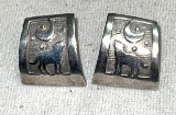 Wolf Baying To the moon earrings- one signed AZ - the other sterling- Make a statement