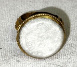 Ottoman Empire Era seal ring Intangelo Carved white agate set in Elaborate Bronze size 8