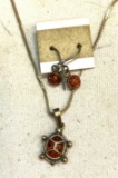 Turtle Set with Baltic Amber w/ Sterling Chain and Amber Drop Earrings
