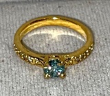 1.68ct Round Brilliant Cut Set in gold wash Sterling Silver ring Size 7.5 Color Green