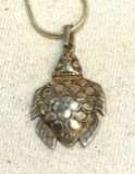 Sterling Silver Turtle Pendant strung on sterling Chain- Turtle not marked but tested
