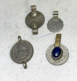 4 Islamic Pendants- one with blue stone-all Near Eastern Ottoman empire style