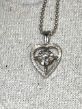 Fine Silver Heart Pendant with sterling chain- Center stone cz