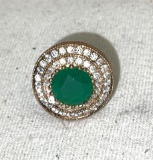 Turkish Cocktail Ring white Topaz and Genuine emerald set in sterling and Bronze size 7.5