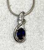 Stunning High Quality Sterling Pendant and Chain w/ Natural Sapphire deep blue color
