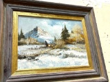 Vintage Oil Painting of Mountain and Cabin- Signed 24