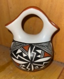Acoma Wedding Vase Signed E. Lewis Grand Daughter of Lucky Lewis- The Most Famous in Acoma Pottery