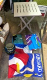 Small Outdoor Table, Flower Pots and Garden Flag